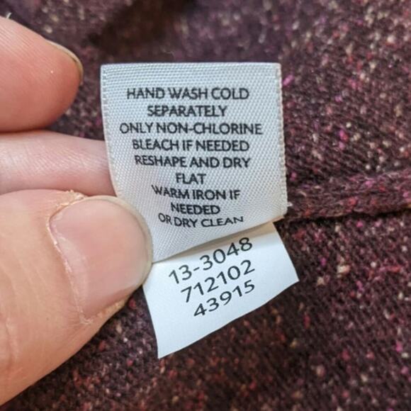 J Jill Wool Silk Blend Cardigan Sweater Burgundy Marled Knit Ruffle Spring  M - Picture 7 of 9